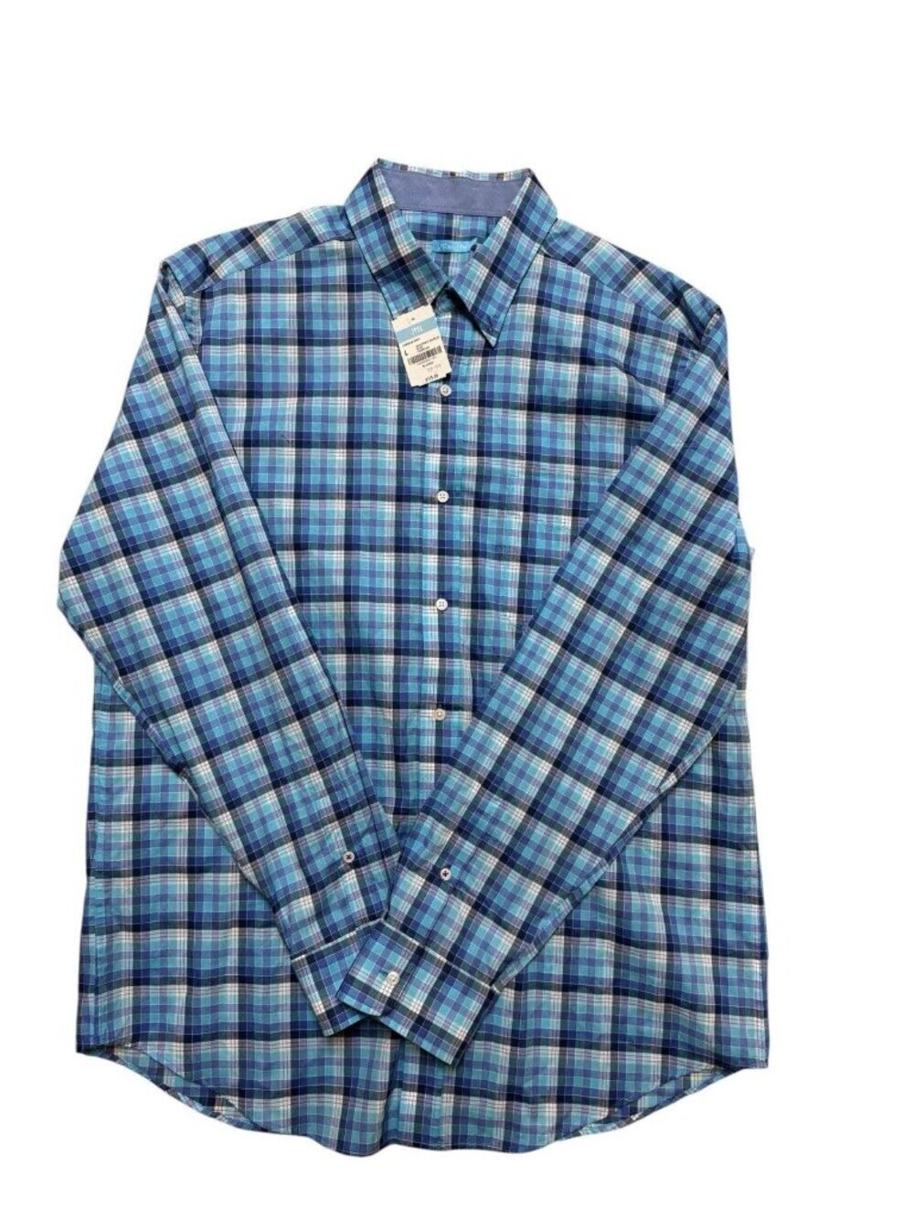 J McLaughlin Plaid Button Down Shirt Men’s Large NWT Blue Cotton